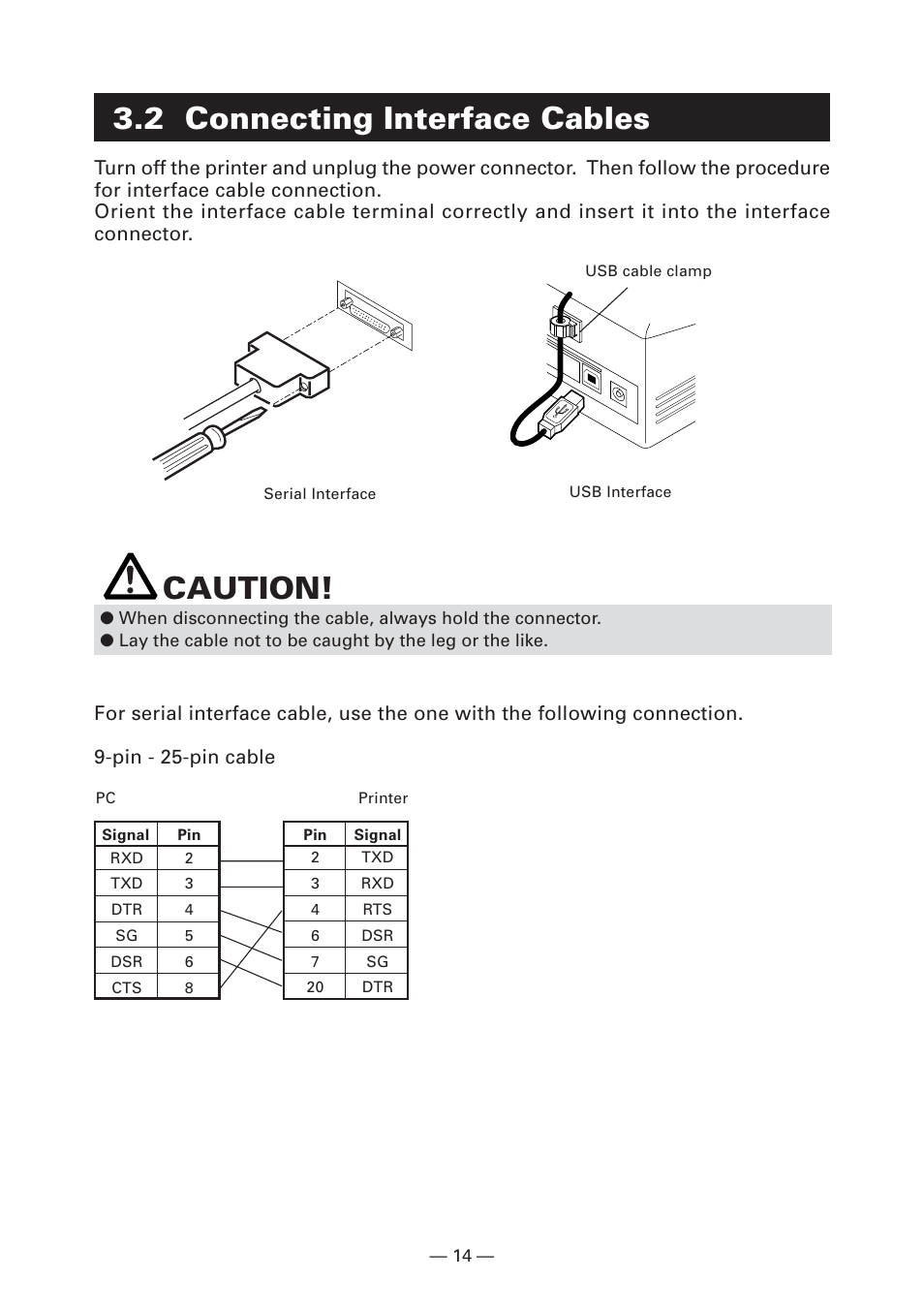 2 connecting interface cables, Caution | CITIZEN CT-S281 User Manual | Page 17 / 144