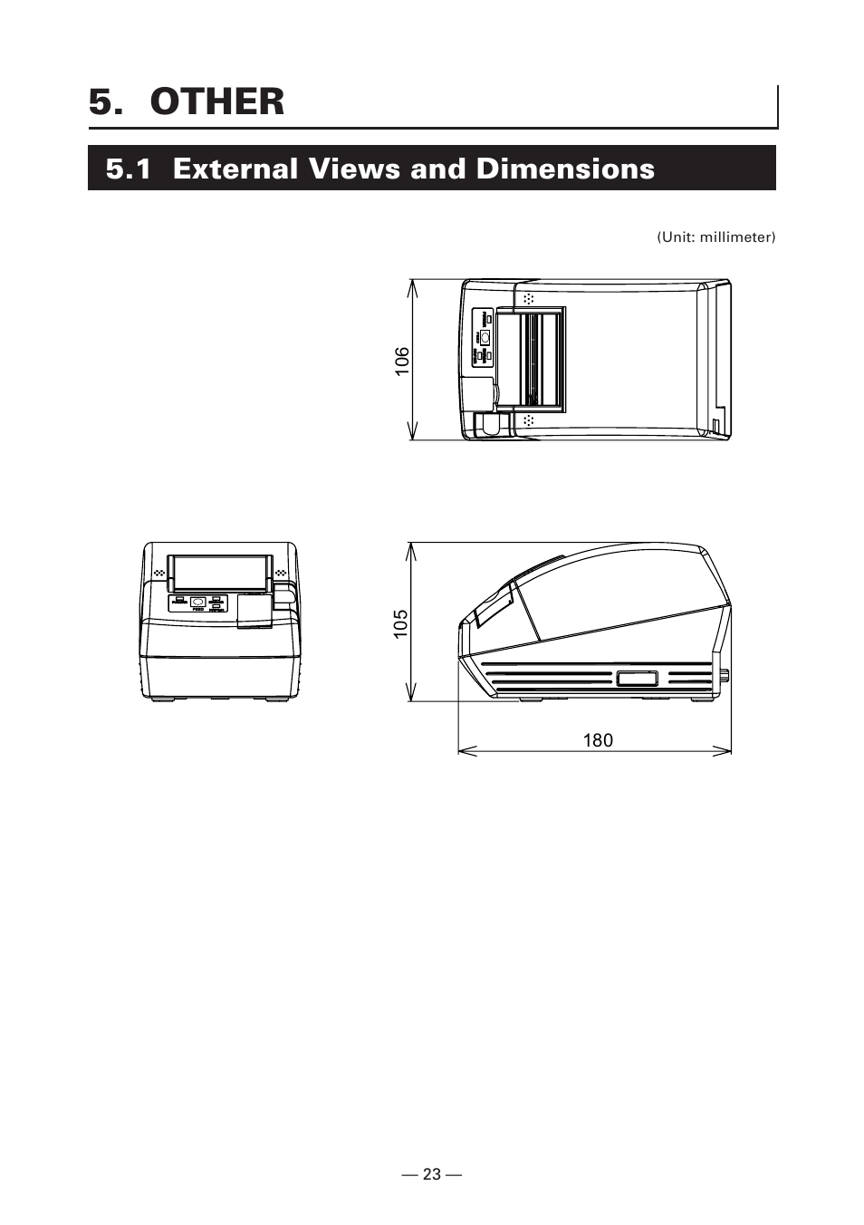 Other, 1 external views and dimensions | CITIZEN CT-S281 User Manual | Page 26 / 144