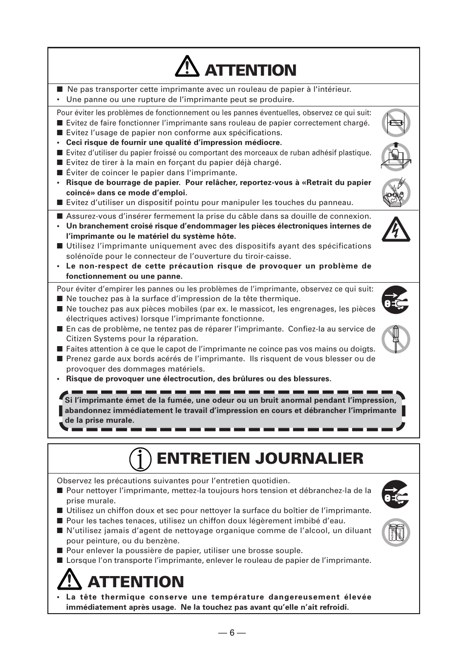 Attention, Entretien journalier attention | CITIZEN CT-S281 User Manual | Page 37 / 144