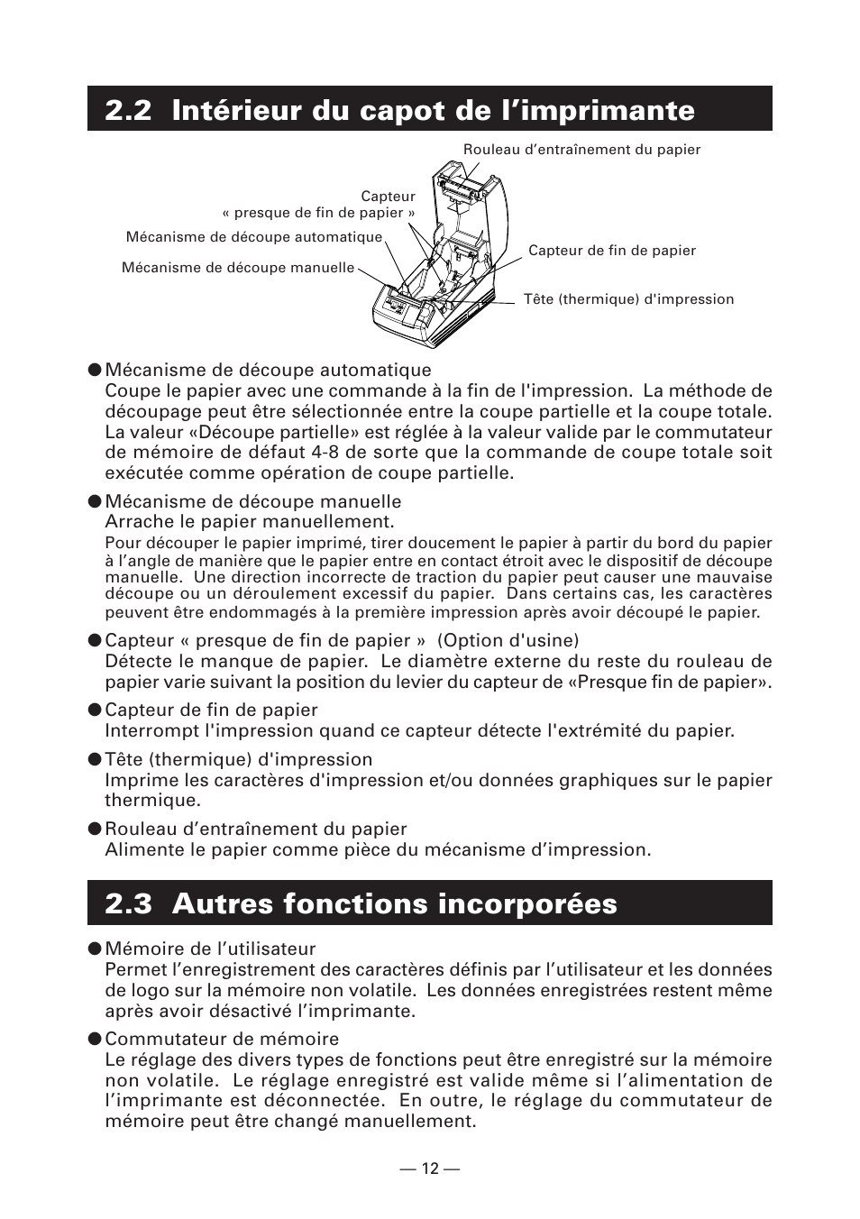 2 intérieur du capot de l’imprimante, 3 autres fonctions incorporées | CITIZEN CT-S281 User Manual | Page 43 / 144