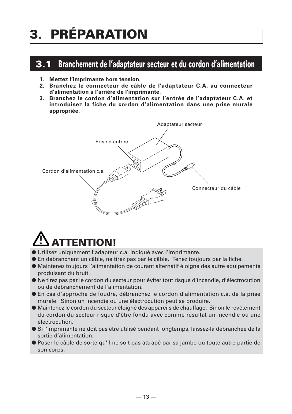 Préparation, Attention | CITIZEN CT-S281 User Manual | Page 44 / 144