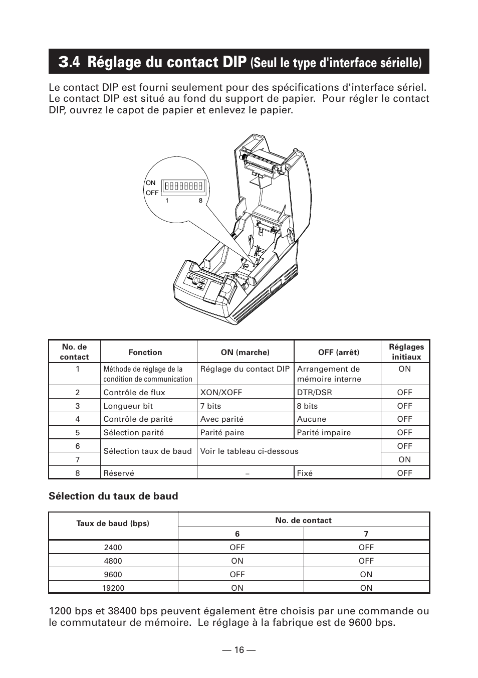 4 réglage du contact dip, Seul le type d'interface sérielle), Sélection du taux de baud | CITIZEN CT-S281 User Manual | Page 47 / 144