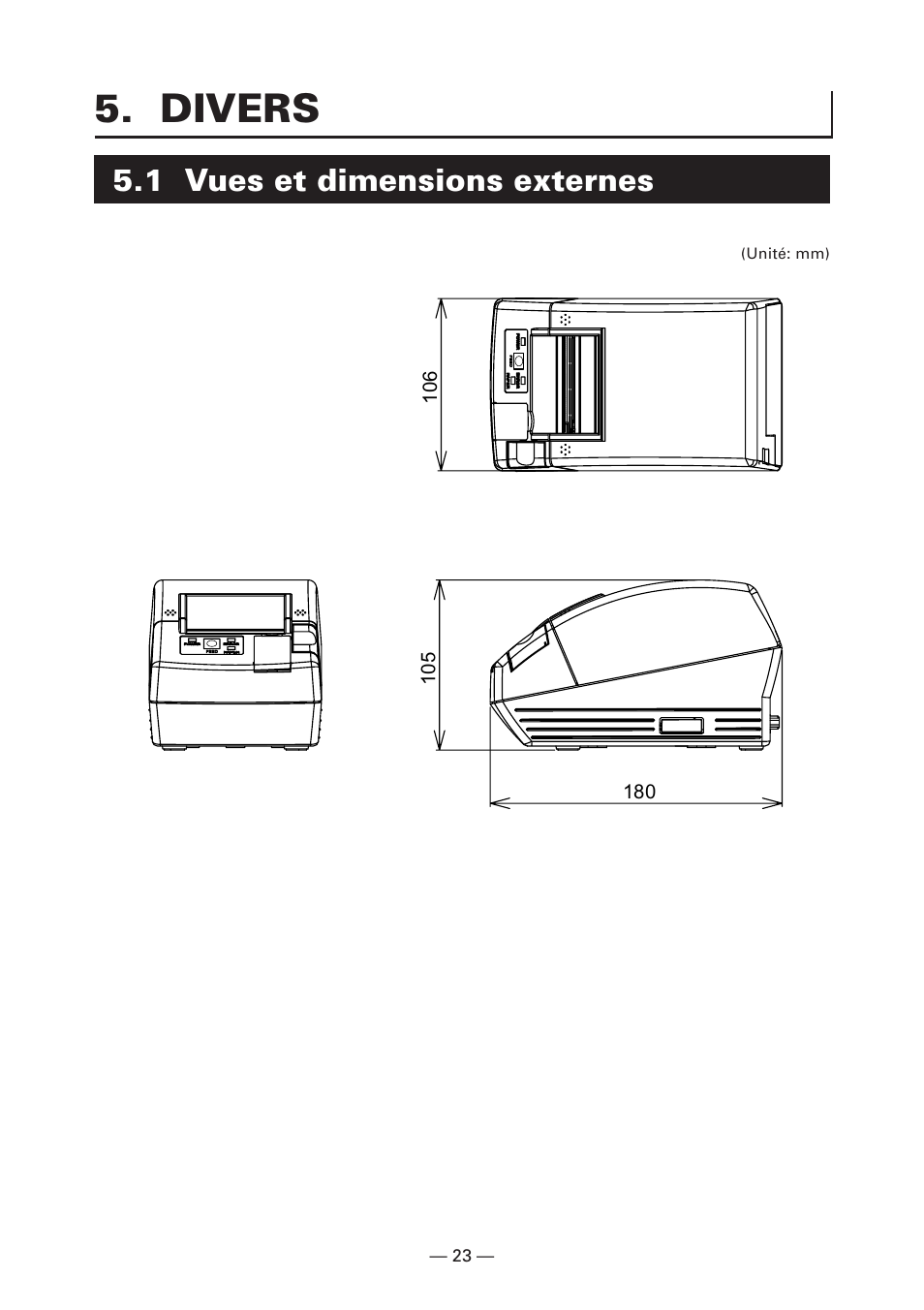 Divers, 1 vues et dimensions externes | CITIZEN CT-S281 User Manual | Page 54 / 144