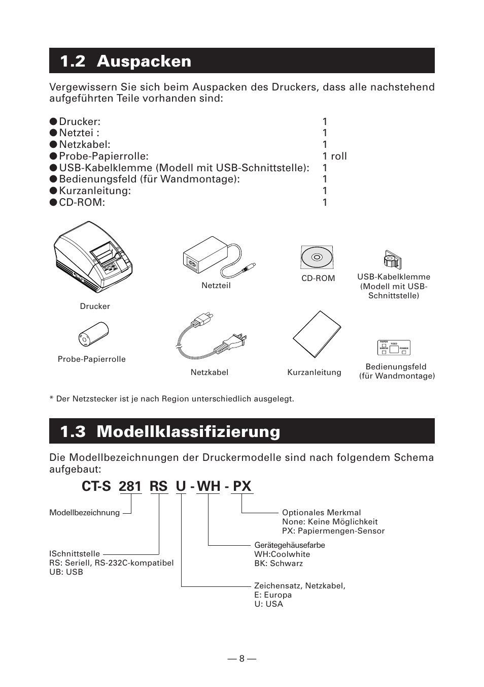 2 auspacken, 3 modellklassifizierung, Ct-s 281 rs u - wh - px | CITIZEN CT-S281 User Manual | Page 67 / 144