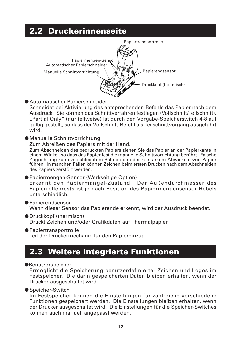 2 druckerinnenseite, 3 weitere integrierte funktionen | CITIZEN CT-S281 User Manual | Page 71 / 144