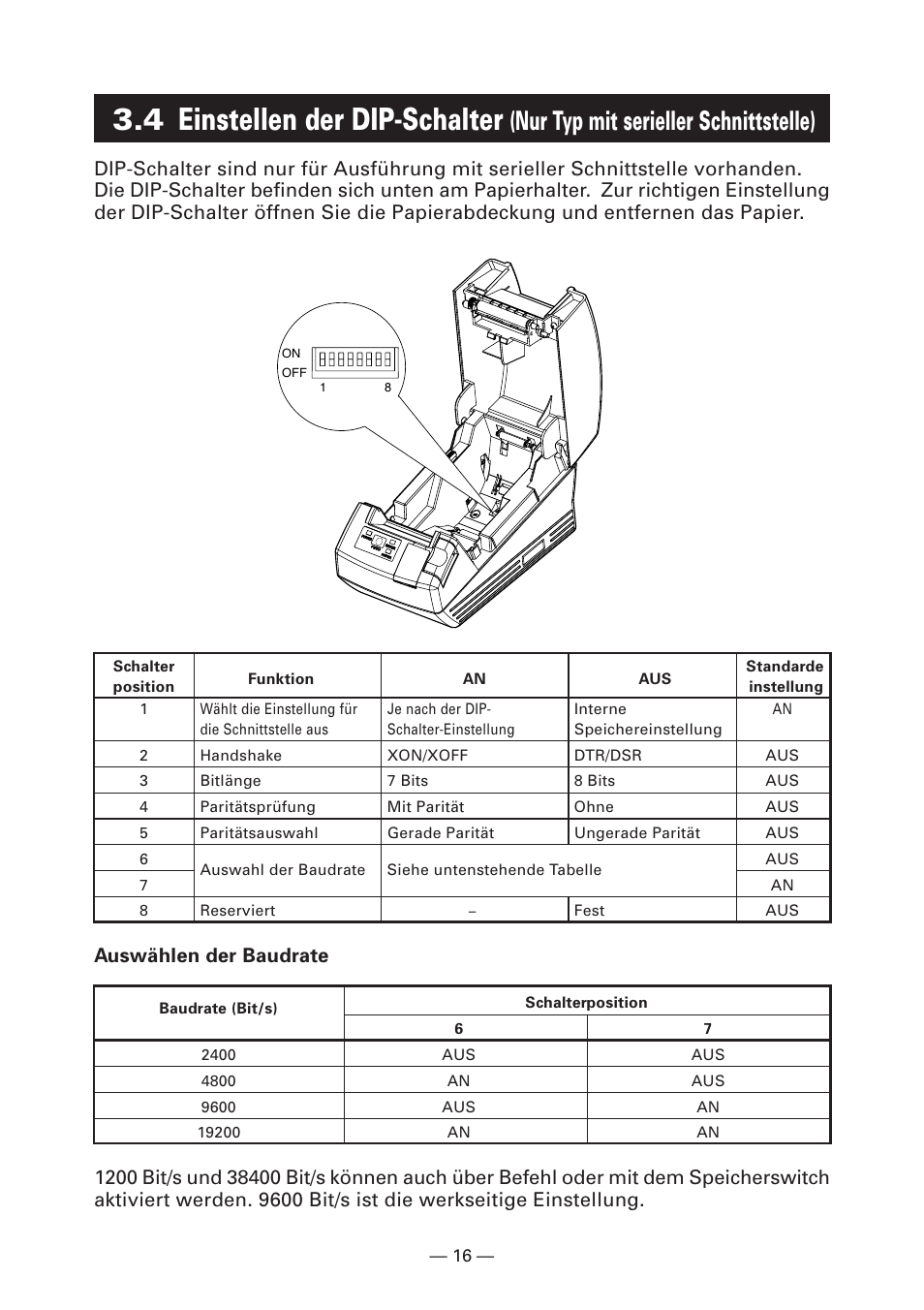 4 einstellen der dip-schalter, Nur typ mit serieller schnittstelle), Auswählen der baudrate | CITIZEN CT-S281 User Manual | Page 75 / 144