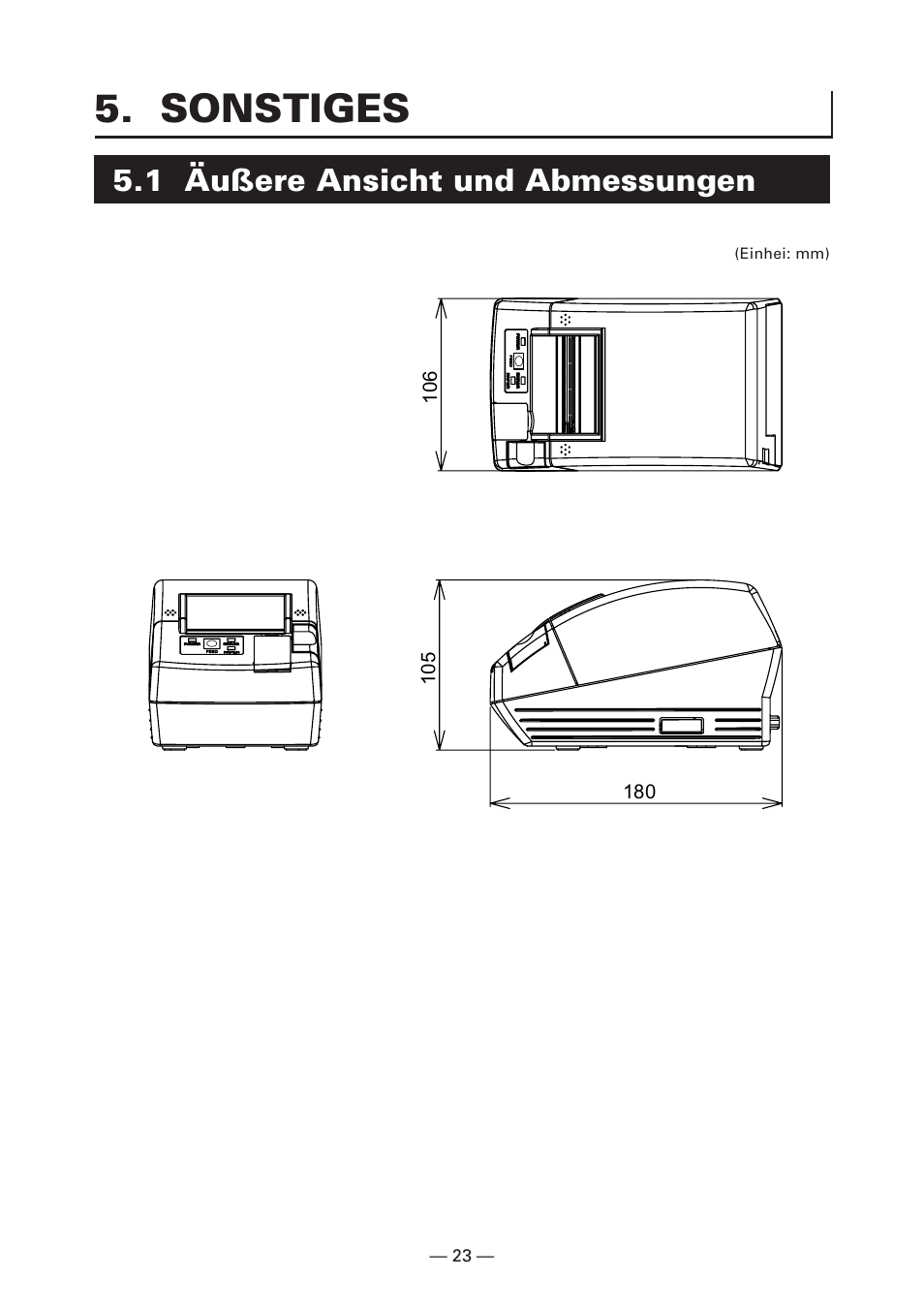 Sonstiges, 1 äußere ansicht und abmessungen | CITIZEN CT-S281 User Manual | Page 82 / 144