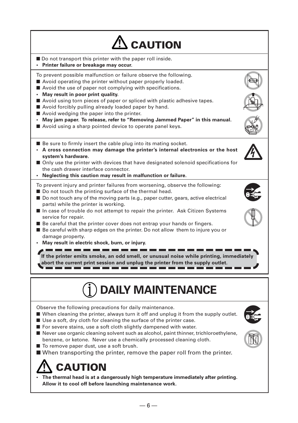 Daily maintenance, Caution | CITIZEN CT-S281 User Manual | Page 9 / 144