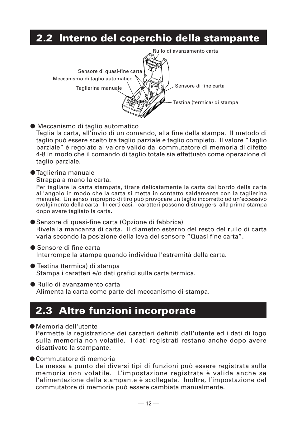 2 interno del coperchio della stampante, 3 altre funzioni incorporate | CITIZEN CT-S281 User Manual | Page 99 / 144