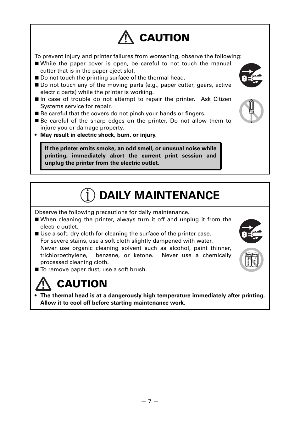 Daily maintenance, Caution | CITIZEN CT-S310II User Manual | Page 10 / 44