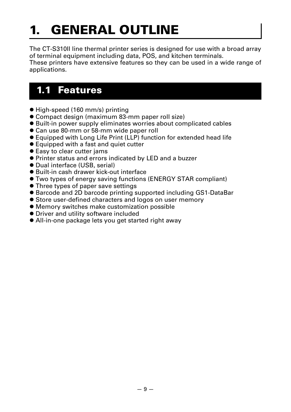 General outline, 1 features | CITIZEN CT-S310II User Manual | Page 12 / 44