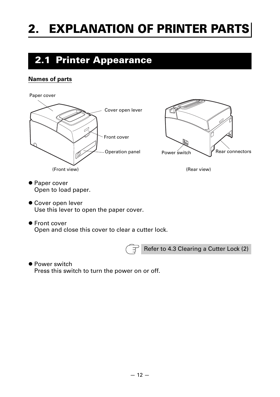 Explanation of printer parts, 1 printer appearance | CITIZEN CT-S310II User Manual | Page 15 / 44