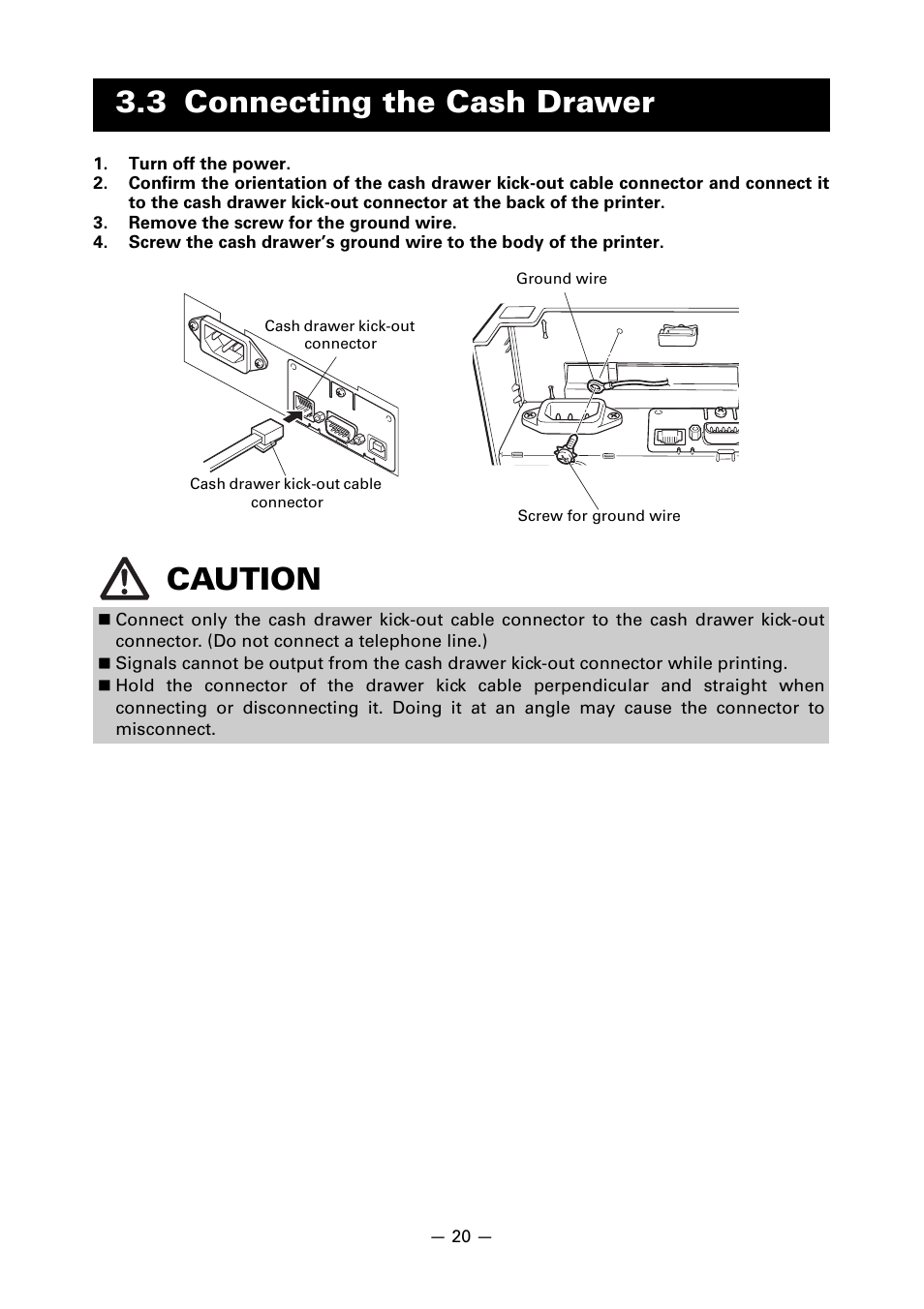 3 connecting the cash drawer, 3 connecting the cash drawer caution | CITIZEN CT-S310II User Manual | Page 23 / 44