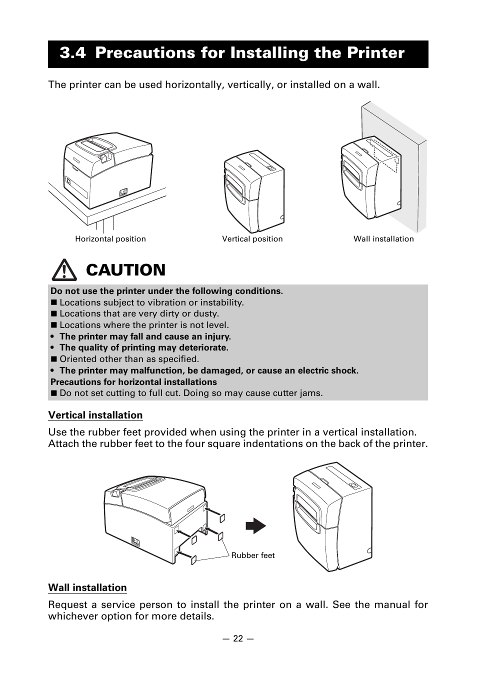 4 precautions for installing the printer, 4 precautions for installing the printer caution | CITIZEN CT-S310II User Manual | Page 25 / 44