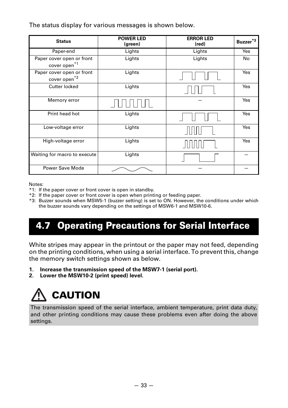 7 operating precautions for serial interface | CITIZEN CT-S310II User Manual | Page 36 / 44