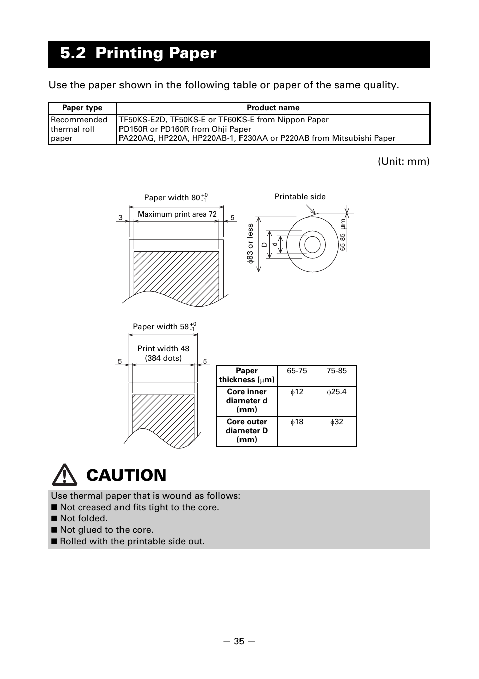 2 printing paper, Caution | CITIZEN CT-S310II User Manual | Page 38 / 44