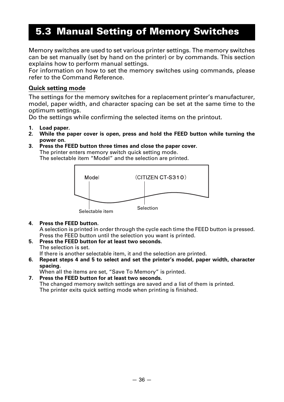 3 manual setting of memory switches | CITIZEN CT-S310II User Manual | Page 39 / 44