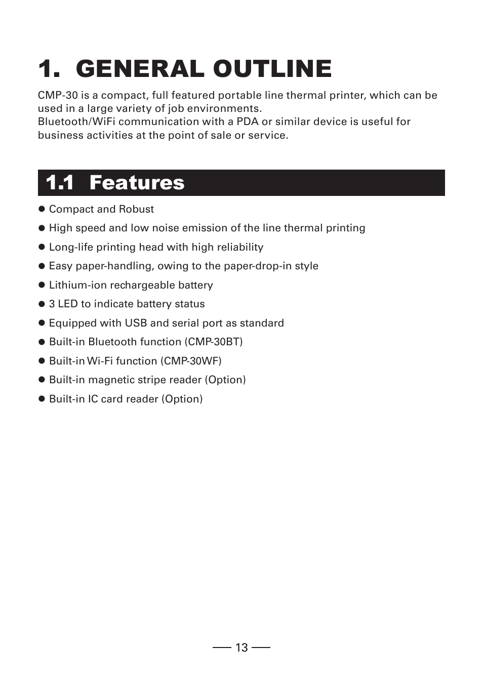General outline, 1 features | CITIZEN CMP-30 User Manual | Page 13 / 33