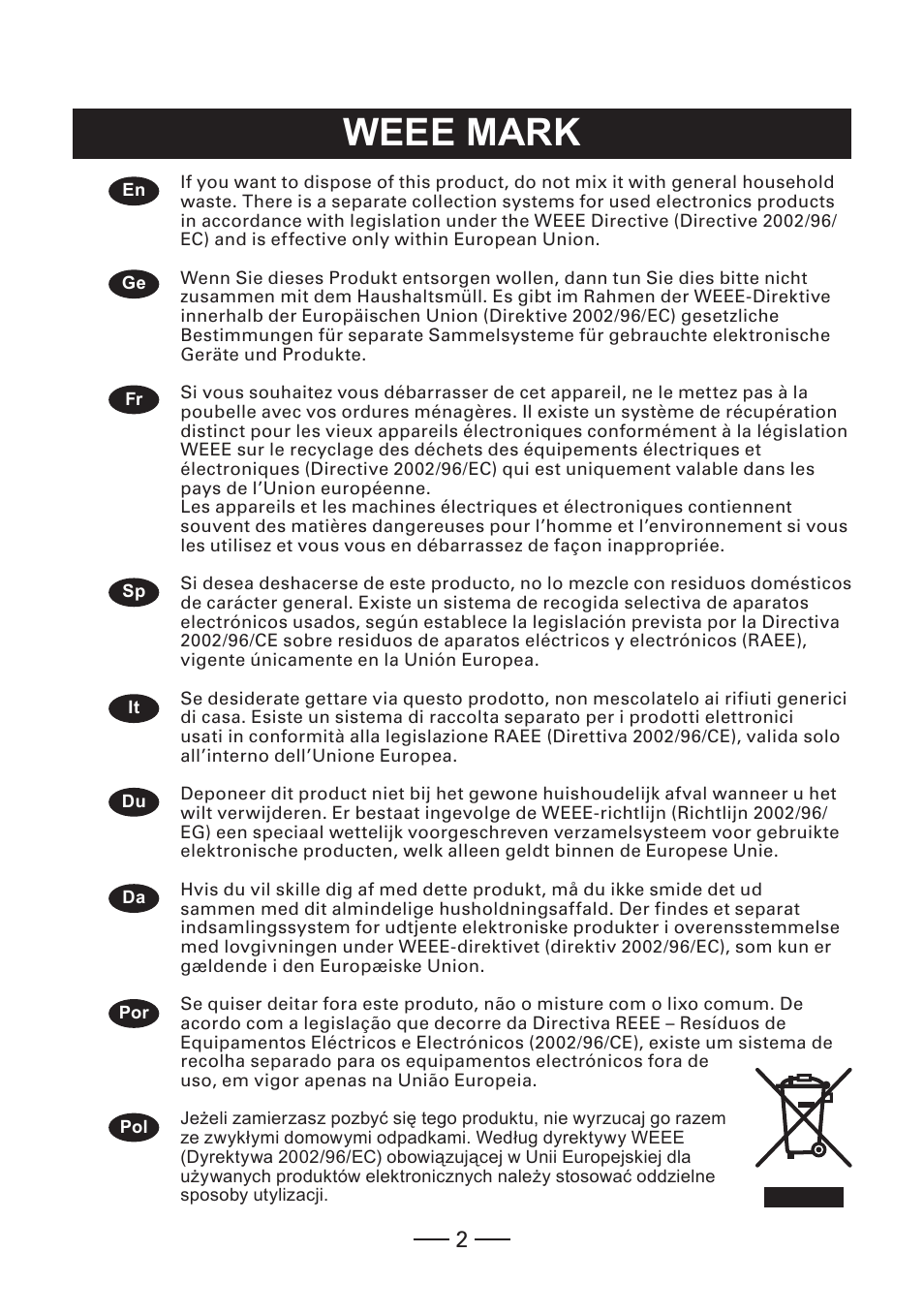 Weee mark | CITIZEN CMP-30 User Manual | Page 2 / 33