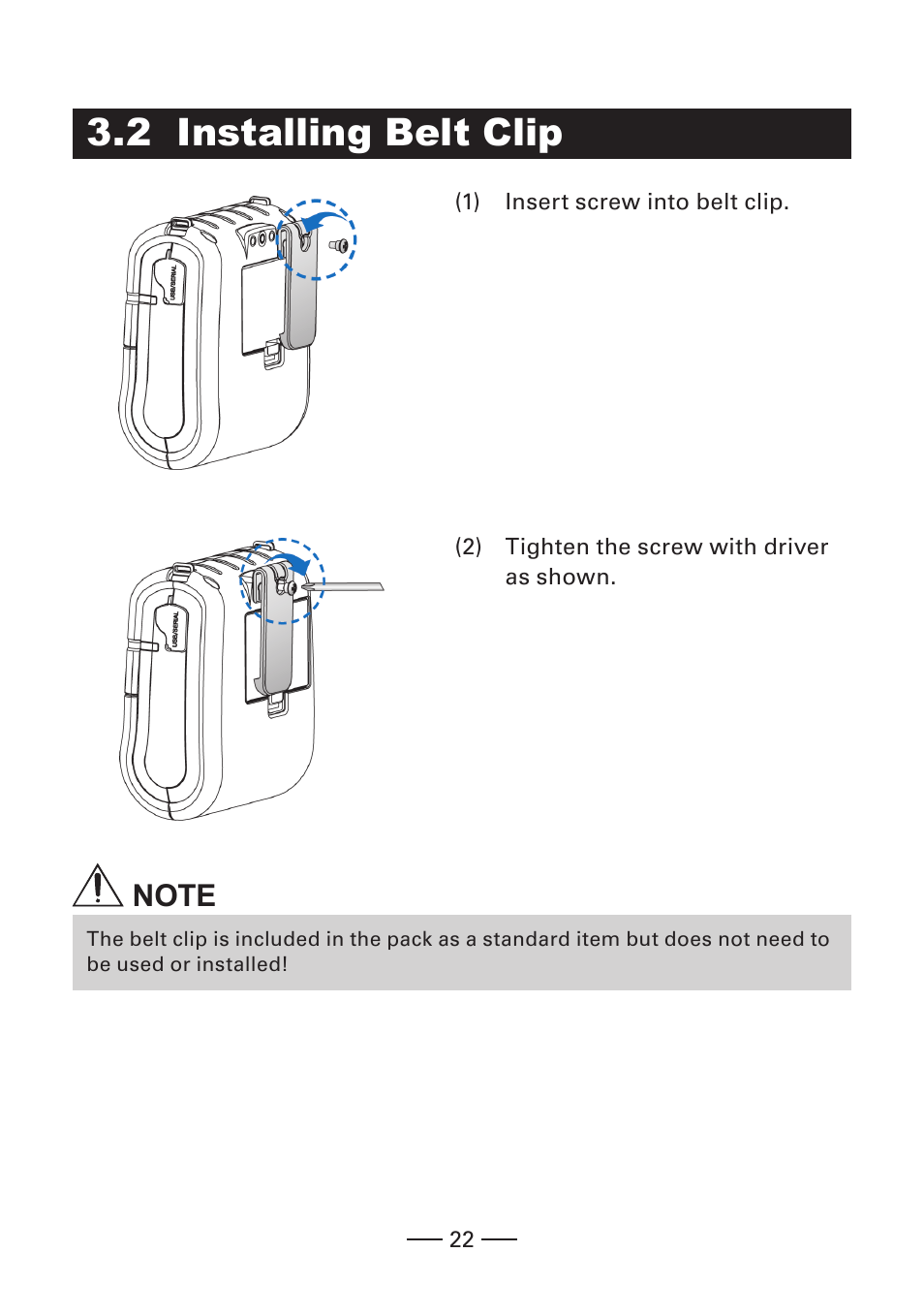 2 installing belt clip, N 3.2 installing belt clip | CITIZEN CMP-30 User Manual | Page 22 / 33