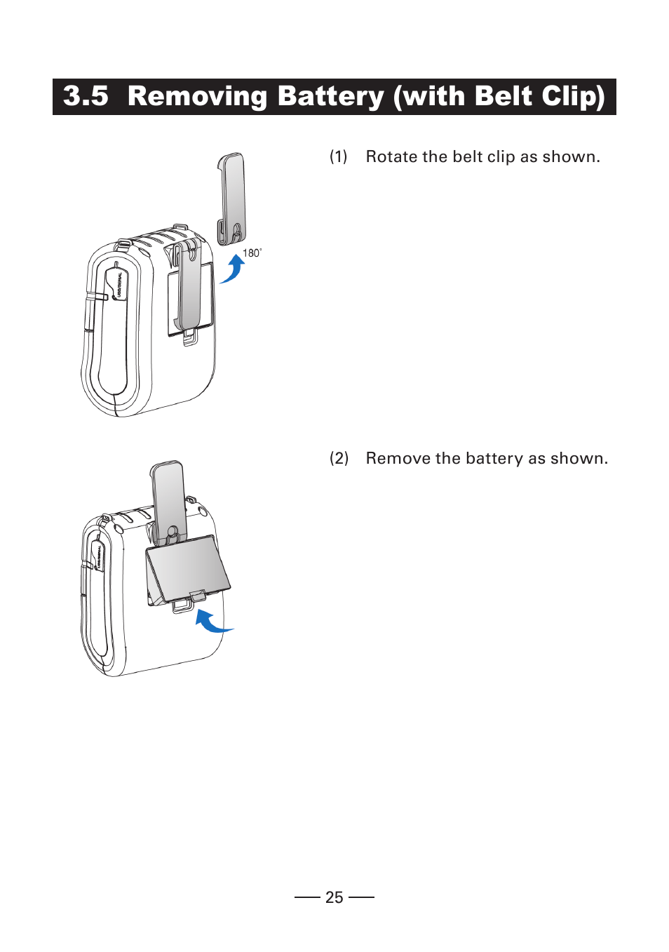 5 removing battery (with belt clip), O 3.5 removing battery | CITIZEN CMP-30 User Manual | Page 25 / 33