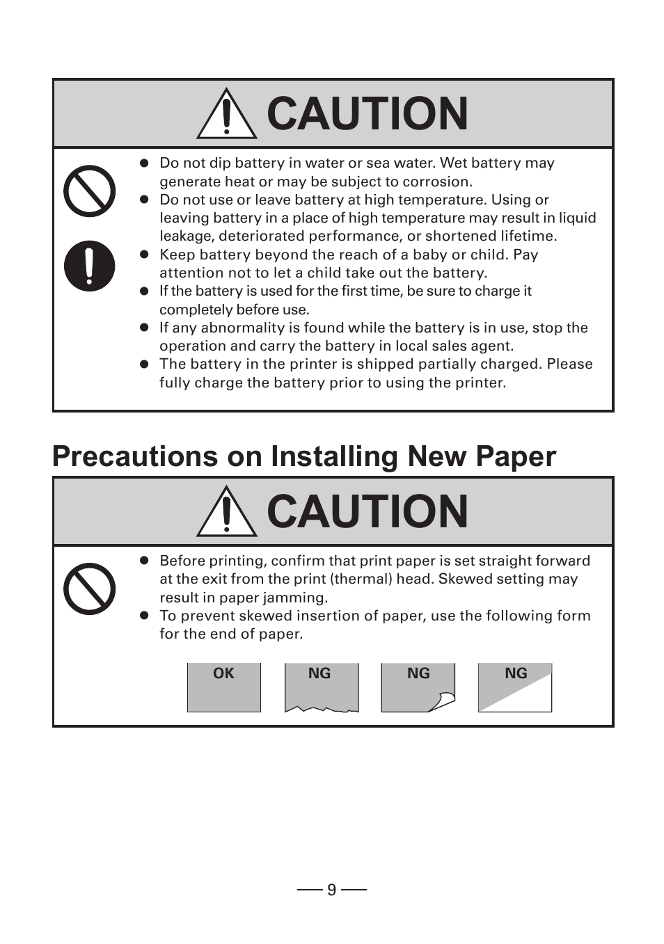 Precautions on installing new paper, Caution | CITIZEN CMP-30 User Manual | Page 9 / 33