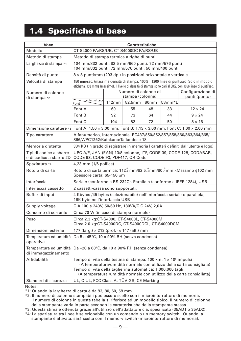 4 specifiche di base | CITIZEN CT-S4000L User Manual | Page 105 / 160