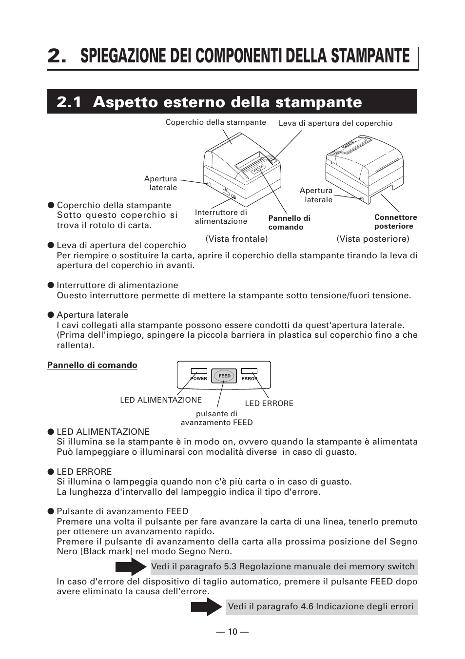 Spiegazione dei componenti della stampante, 1 aspetto esterno della stampante | CITIZEN CT-S4000L User Manual | Page 106 / 160