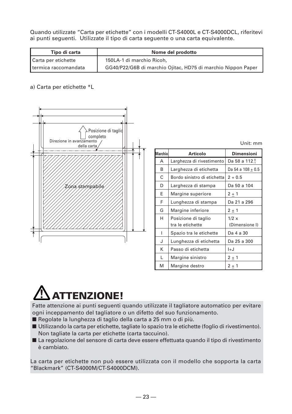 Attenzione | CITIZEN CT-S4000L User Manual | Page 119 / 160