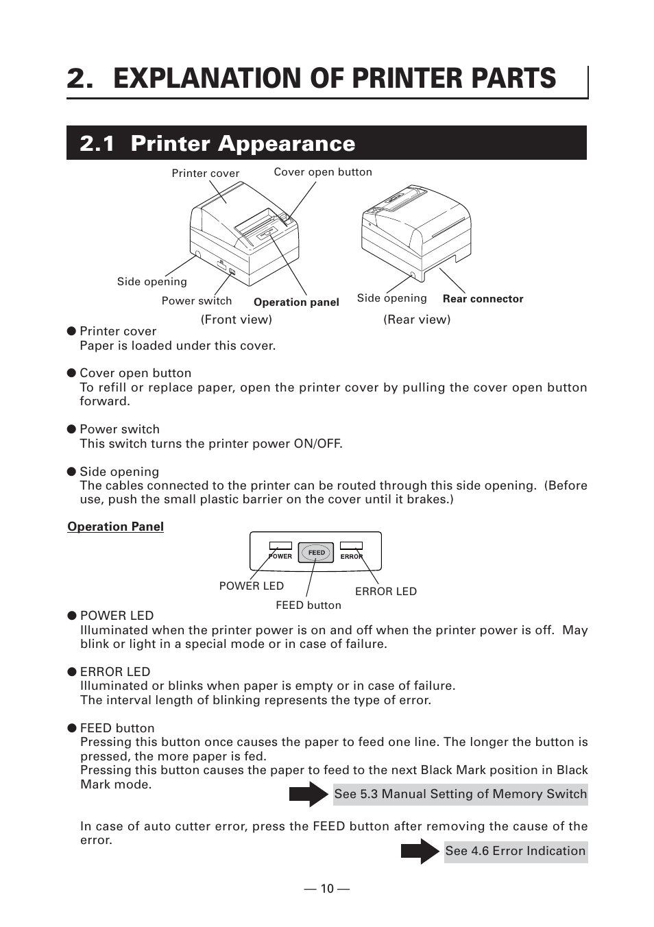 Explanation of printer parts, 1 printer appearance | CITIZEN CT-S4000L User Manual | Page 13 / 160