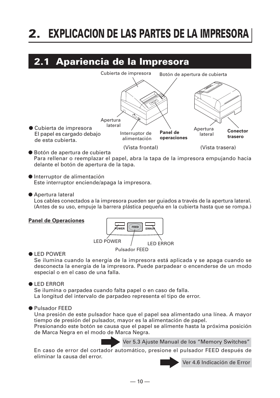 Explicacion de las partes de la impresora, 1 apariencia de la impresora | CITIZEN CT-S4000L User Manual | Page 137 / 160