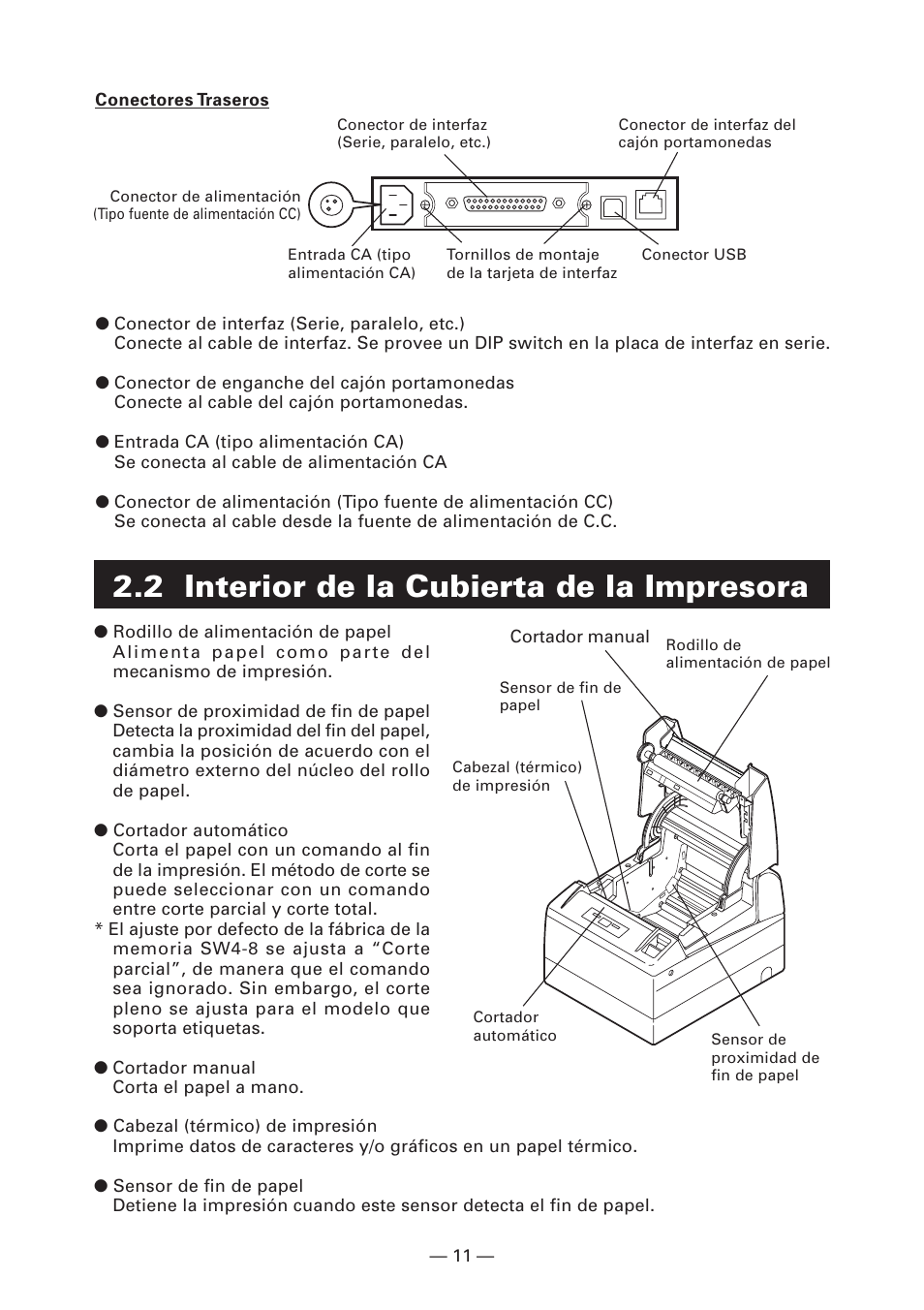 2 interior de la cubierta de la impresora | CITIZEN CT-S4000L User Manual | Page 138 / 160