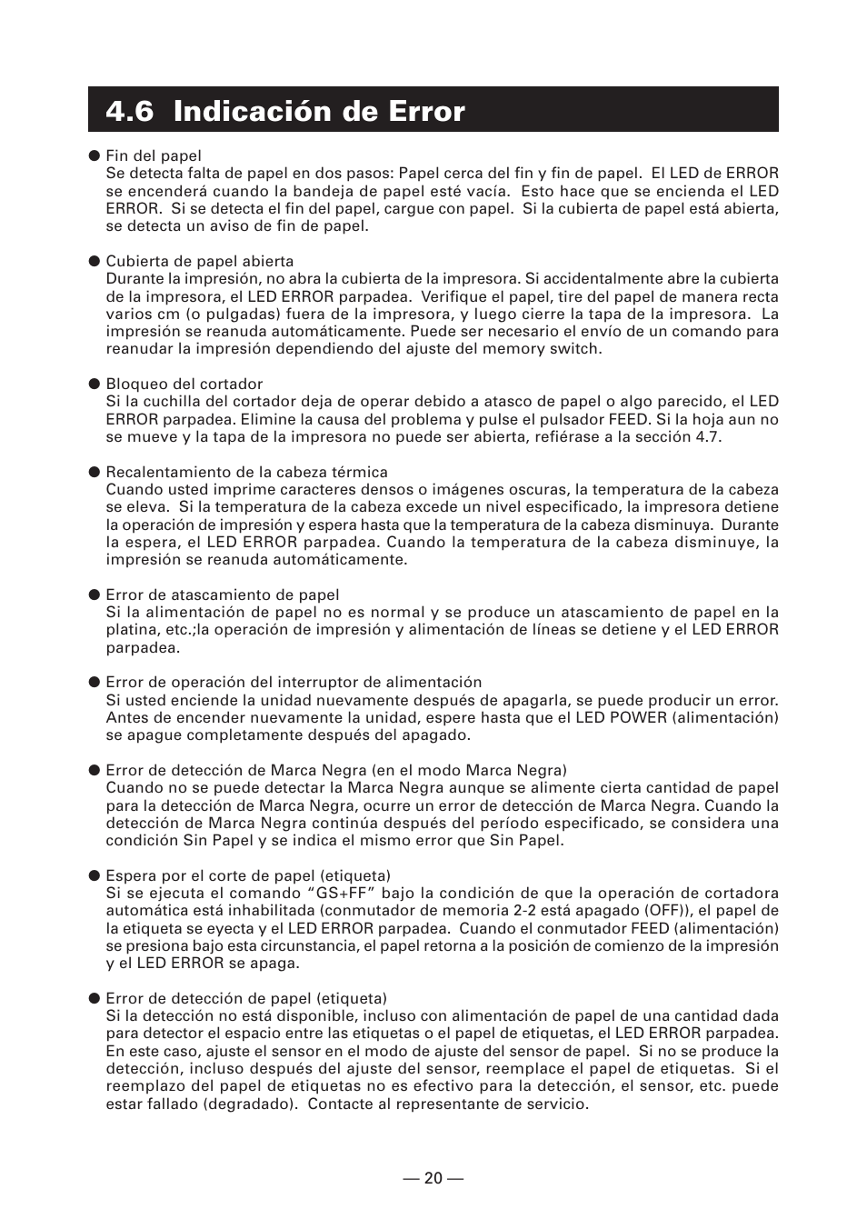 6 indicación de error | CITIZEN CT-S4000L User Manual | Page 147 / 160