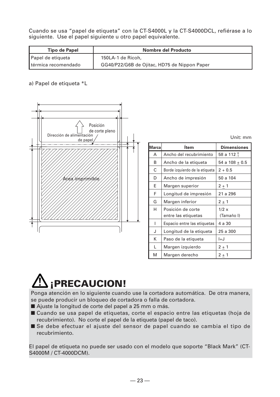 Precaucion | CITIZEN CT-S4000L User Manual | Page 150 / 160