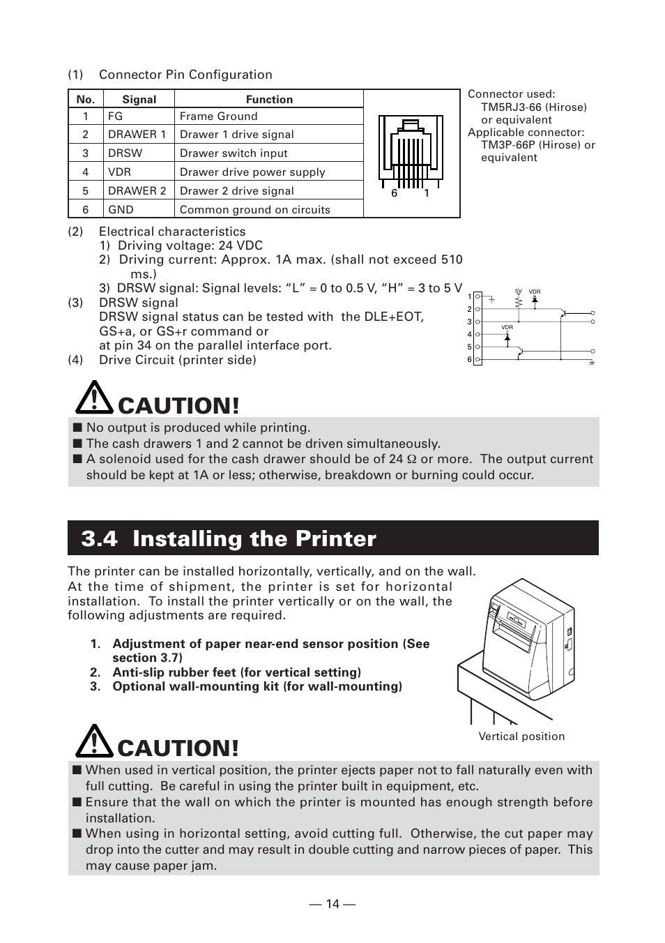 4 installing the printer, Caution | CITIZEN CT-S4000L User Manual | Page 17 / 160