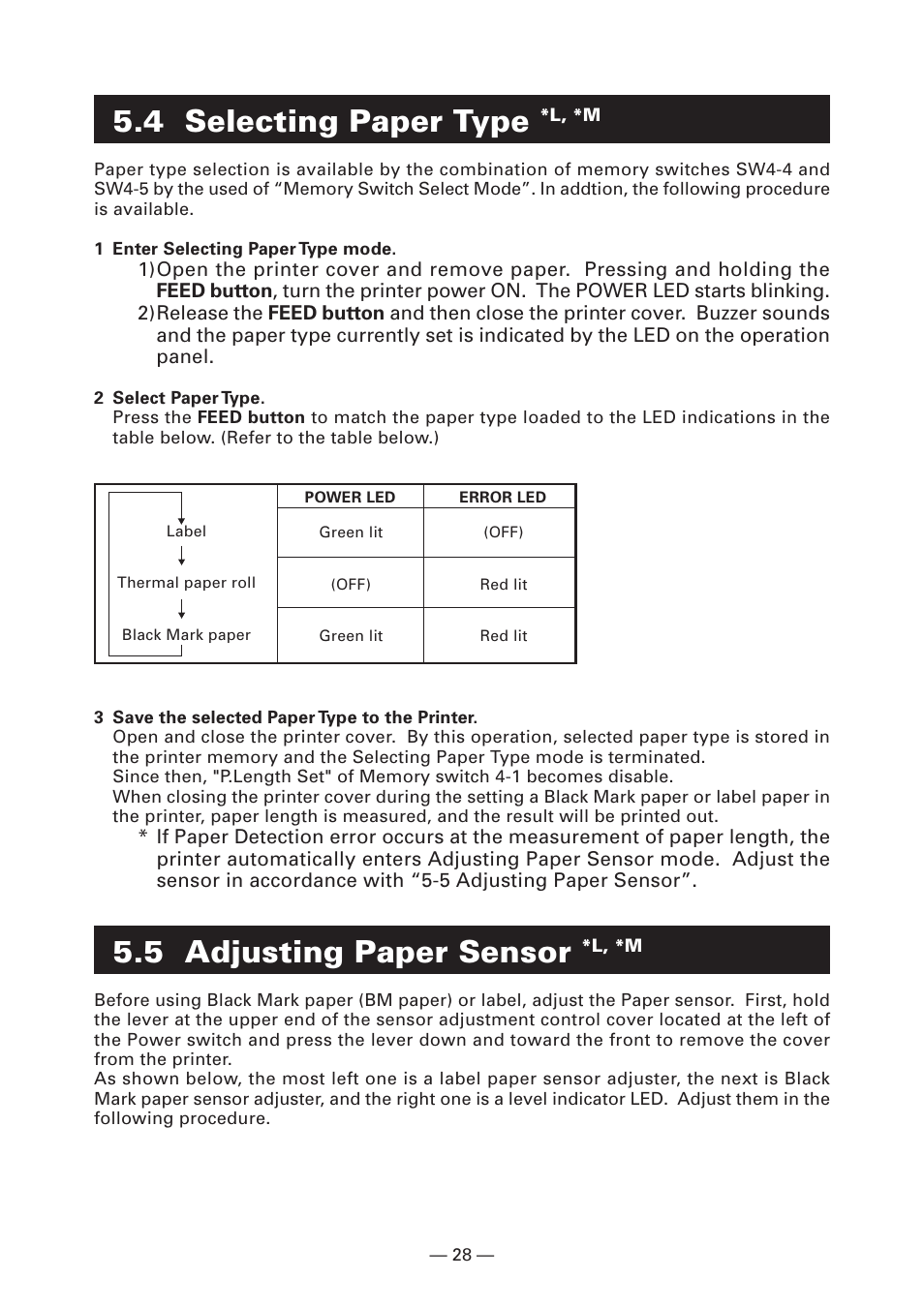 4 selecting paper type *l, *m, 5 adjusting paper sensor *l, *m, 4 selecting paper type | 5 adjusting paper sensor | CITIZEN CT-S4000L User Manual | Page 31 / 160