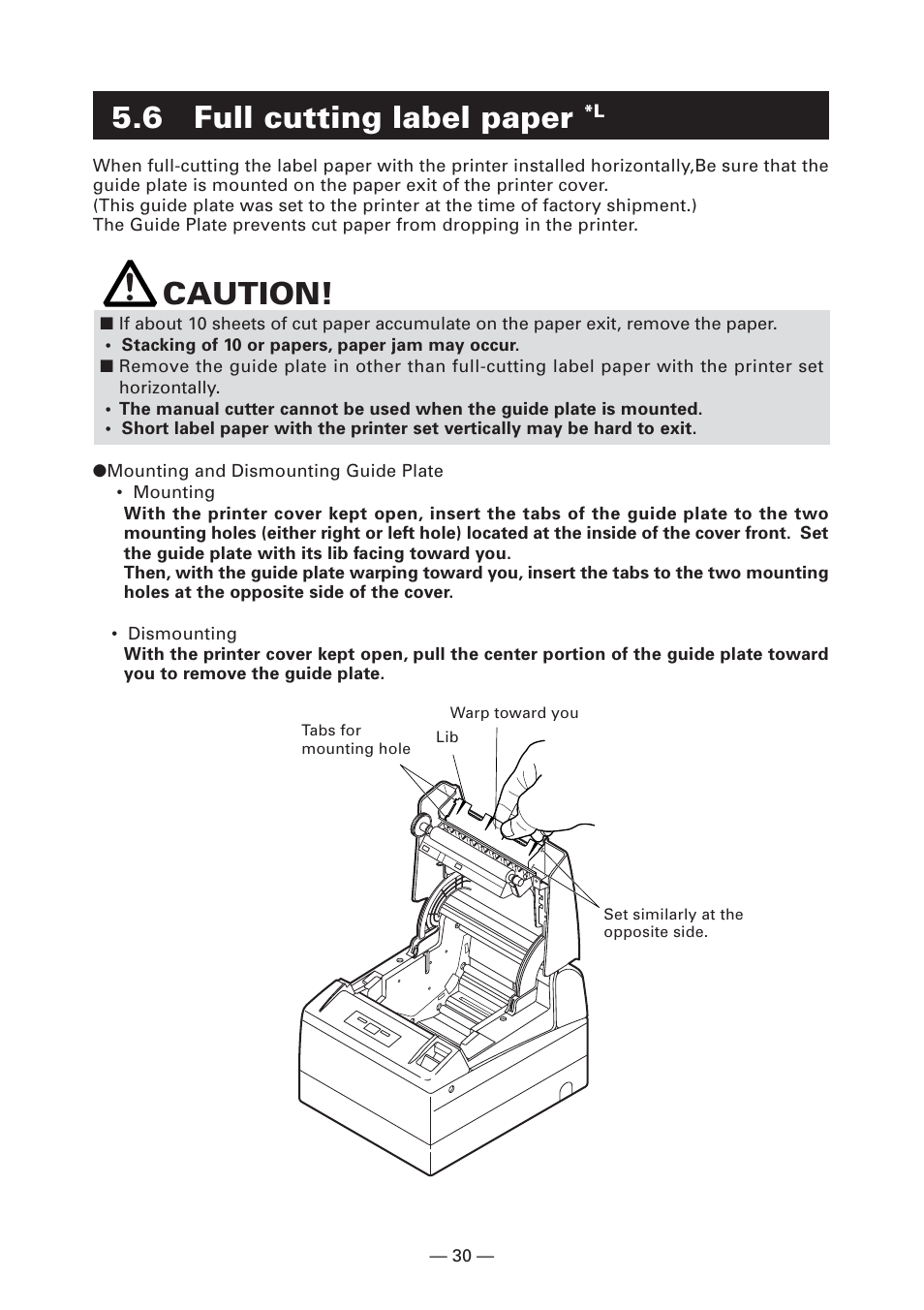 6 full cutting label paper *l, 6 full cutting label paper, Caution | CITIZEN CT-S4000L User Manual | Page 33 / 160