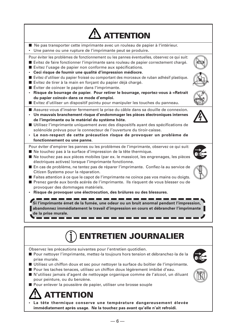 Attention, Entretien journalier attention | CITIZEN CT-S4000L User Manual | Page 40 / 160