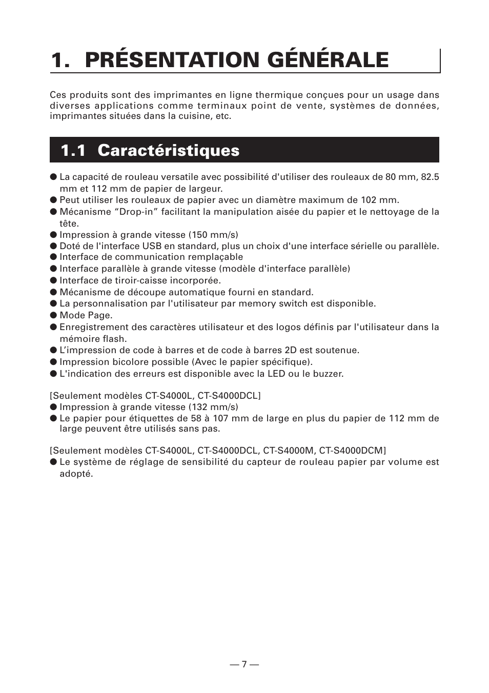 Présentation générale, 1 caractéristiques | CITIZEN CT-S4000L User Manual | Page 41 / 160