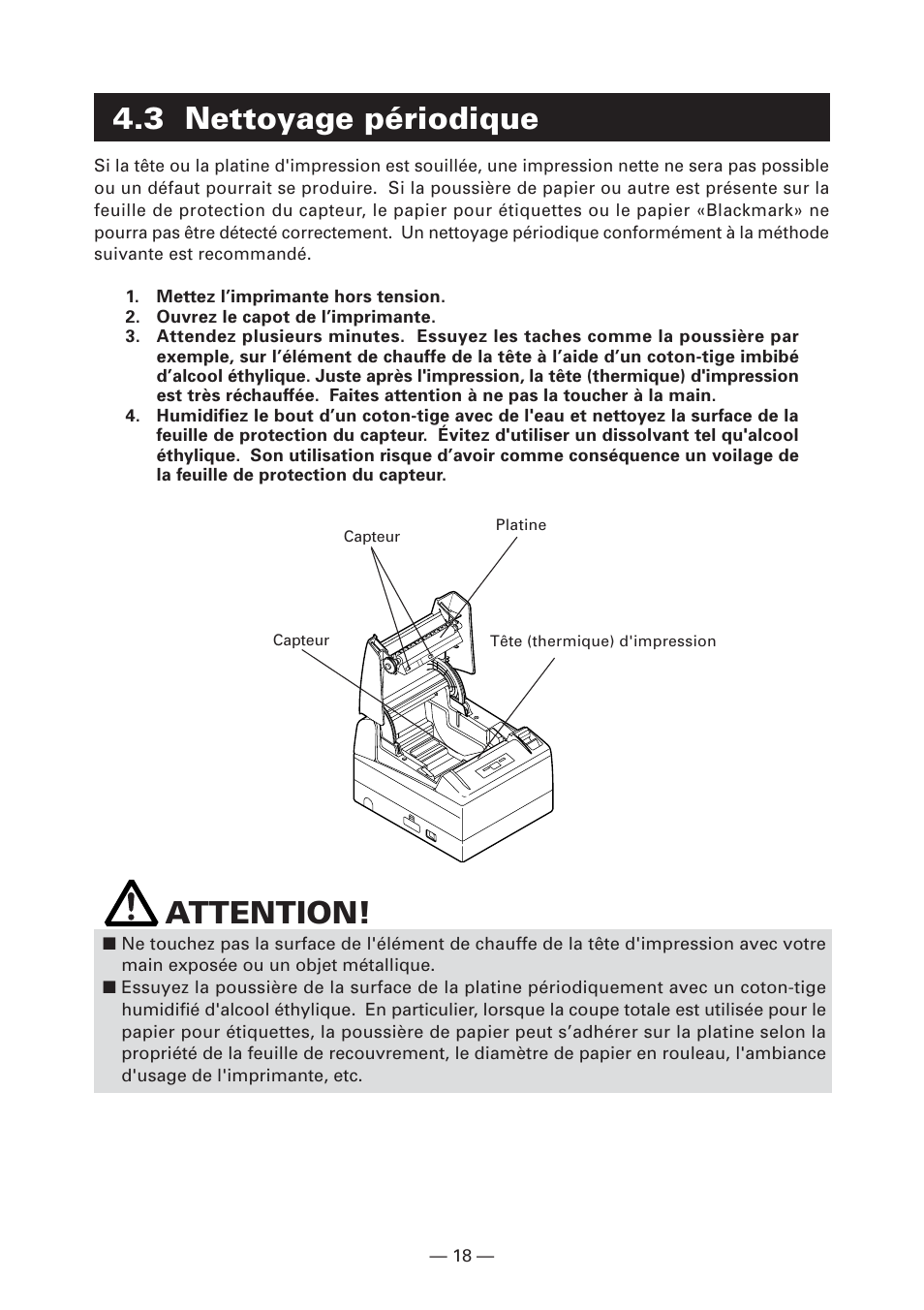 3 nettoyage périodique, 3 nettoyage périodique attention | CITIZEN CT-S4000L User Manual | Page 52 / 160