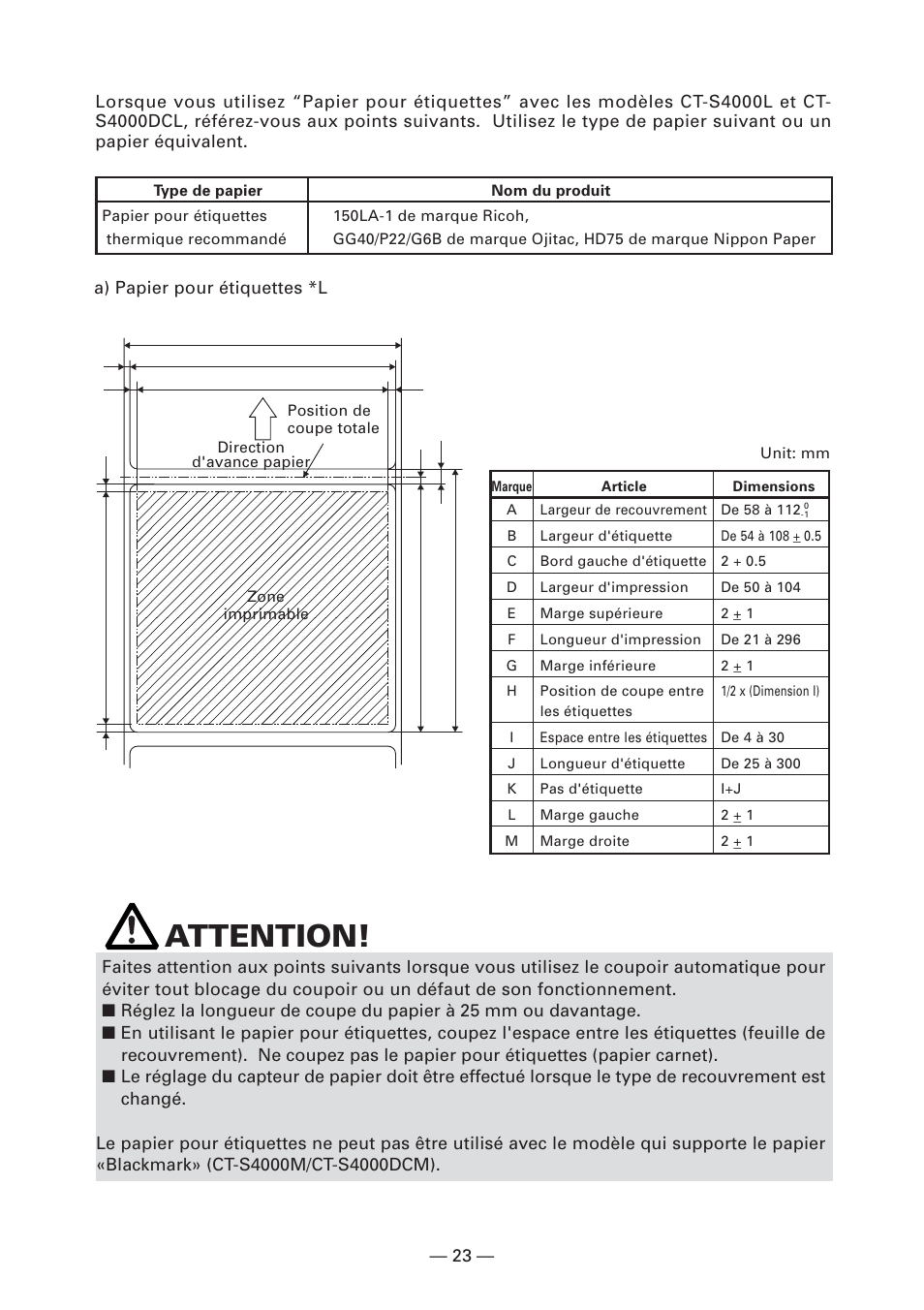 Attention | CITIZEN CT-S4000L User Manual | Page 57 / 160