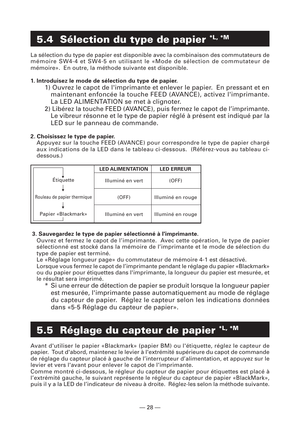 4 sélection du type de papier *l, *m, 5 réglage du capteur de papier *l, *m, 4 sélection du type de papier | 5 réglage du capteur de papier | CITIZEN CT-S4000L User Manual | Page 62 / 160