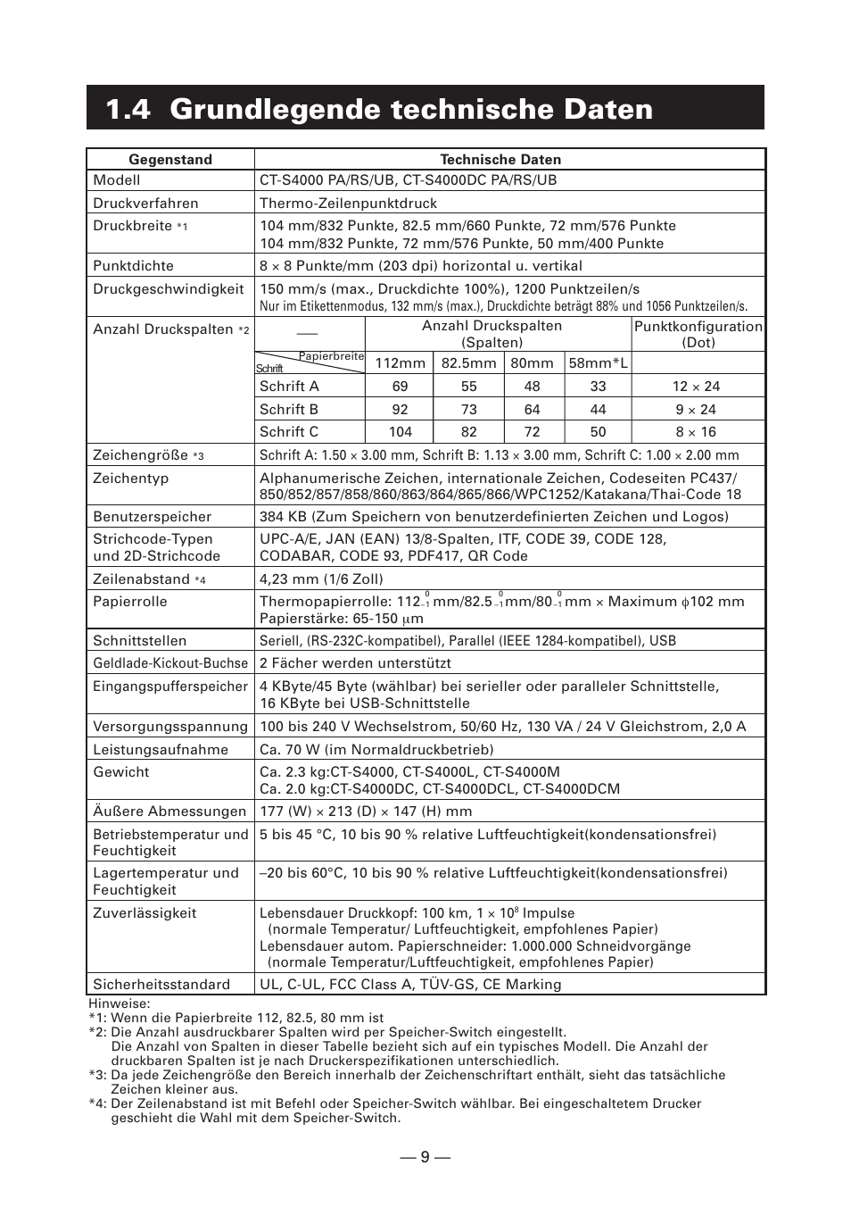 4 grundlegende technische daten | CITIZEN CT-S4000L User Manual | Page 74 / 160