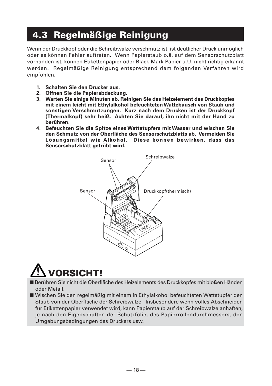 3 regelmäßige reinigung, 3 regelmäßige reinigung vorsicht | CITIZEN CT-S4000L User Manual | Page 83 / 160