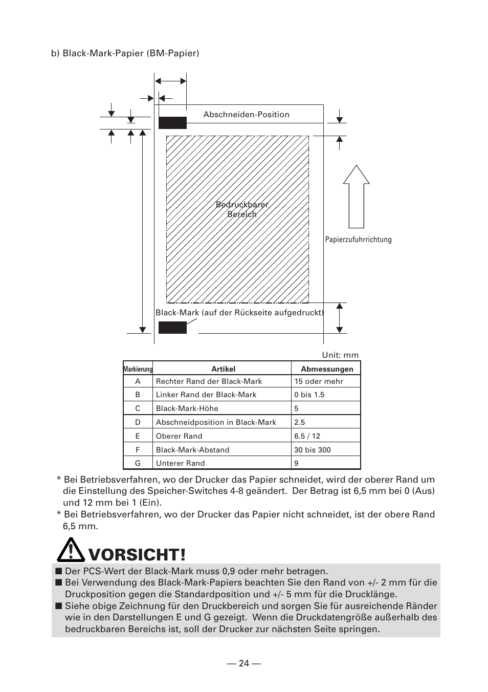 Vorsicht | CITIZEN CT-S4000L User Manual | Page 89 / 160