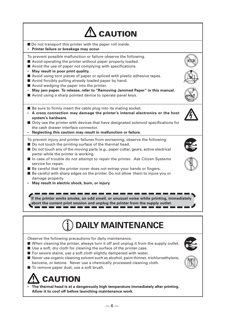 Daily maintenance, Caution | CITIZEN CT-S4000L User Manual | Page 9 / 160