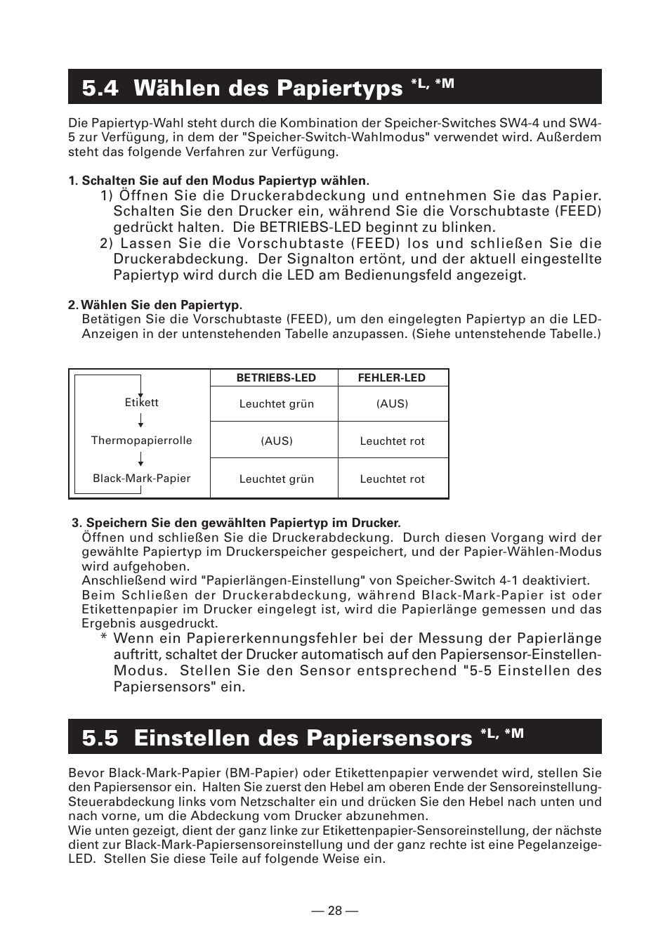 4 wählen des papiertyps *l, *m, 5 einstellen des papiersensors *l, *m, 4 wählen des papiertyps | 5 einstellen des papiersensors | CITIZEN CT-S4000L User Manual | Page 93 / 160