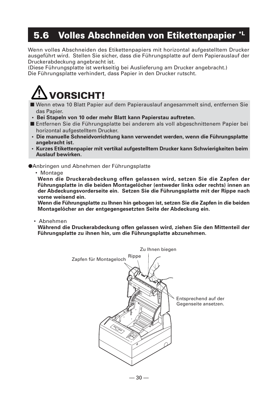 6 volles abschneiden von etikettenpapier *l, 6 volles abschneiden von etikettenpapier, Vorsicht | CITIZEN CT-S4000L User Manual | Page 95 / 160