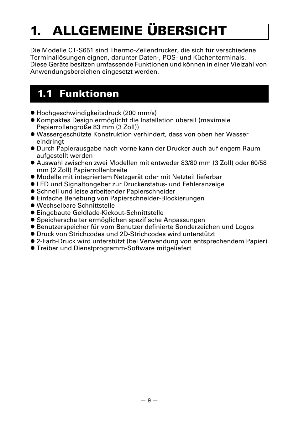 Allgemeine übersicht, 1 funktionen | CITIZEN CT-S651 User Manual | Page 101 / 228