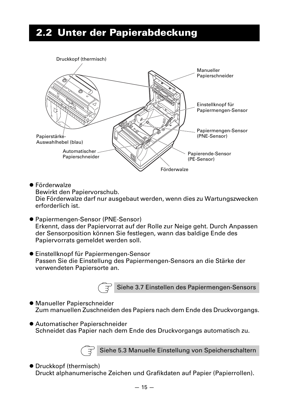 2 unter der papierabdeckung | CITIZEN CT-S651 User Manual | Page 107 / 228